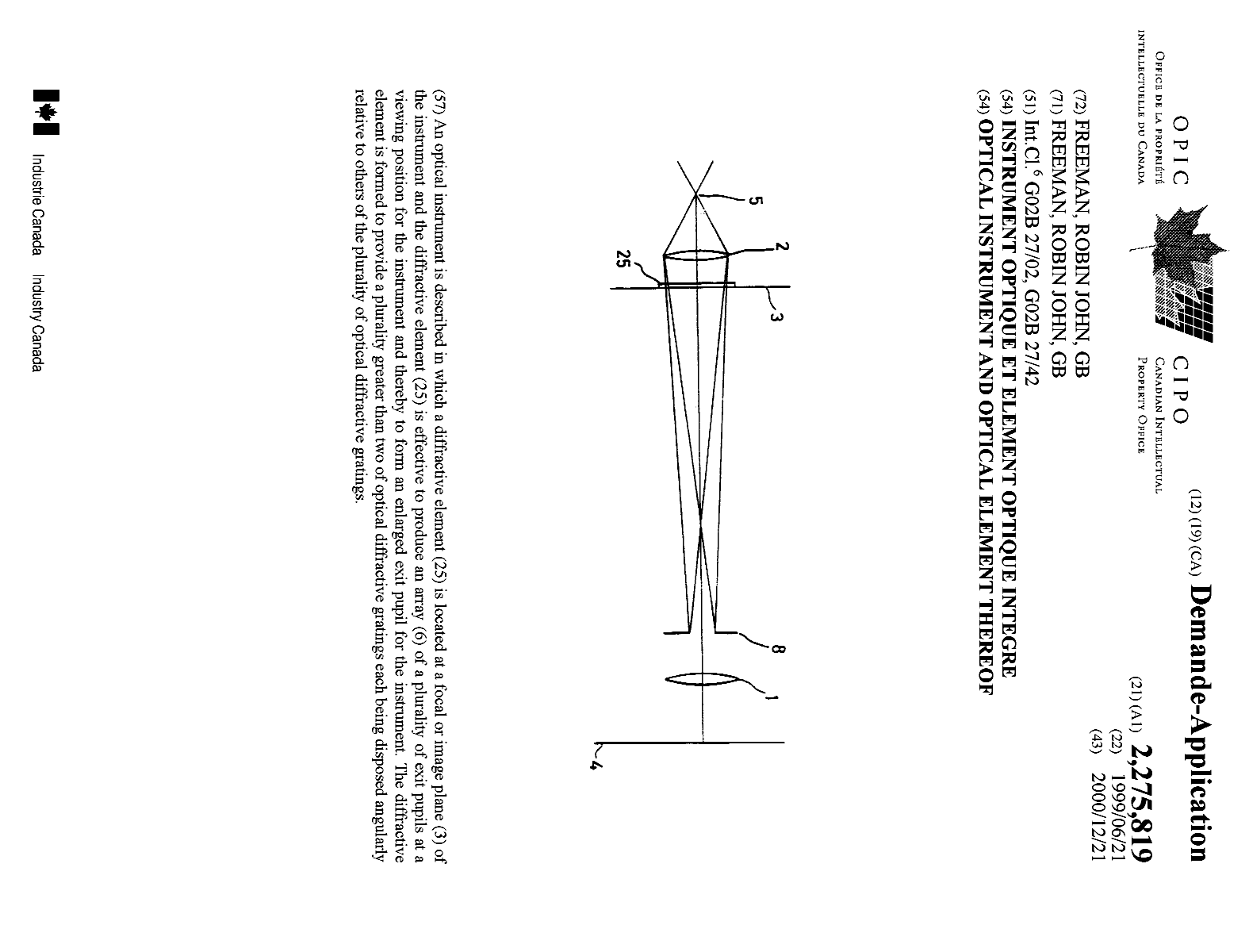 Document de brevet canadien 2275819. Page couverture 20001208. Image 1 de 1