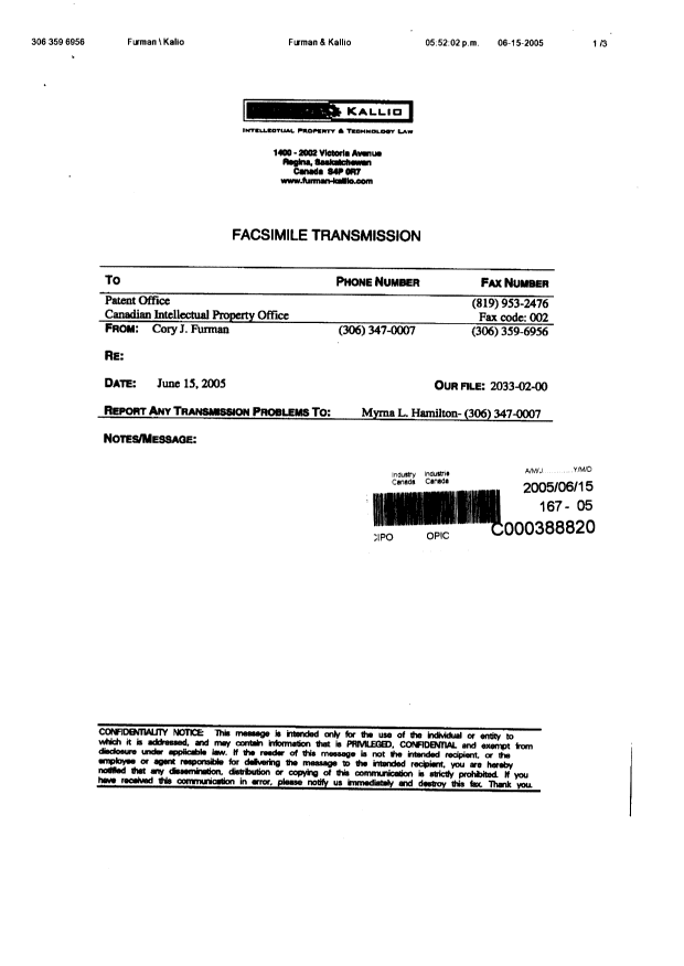 Document de brevet canadien 2275836. Taxes 20050615. Image 3 de 3