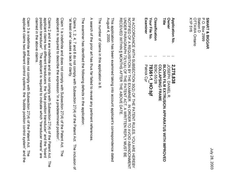 Document de brevet canadien 2275838. Poursuite-Amendment 20030728. Image 1 de 3