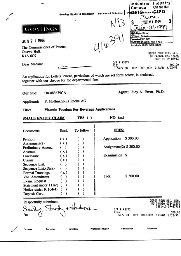 Document de brevet canadien 2275858. Cession 19990621. Image 1 de 11