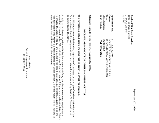 Canadian Patent Document 2276163. Correspondence 19990917. Image 1 of 1