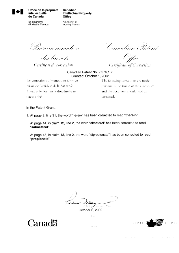 Canadian Patent Document 2276163. Prosecution-Amendment 20021008. Image 2 of 2
