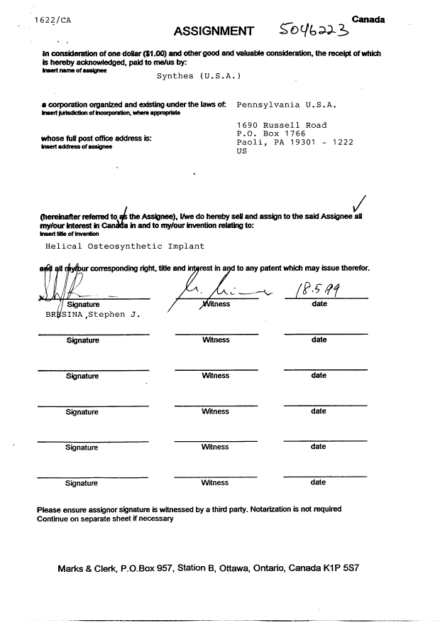Document de brevet canadien 2276290. Cession 19990628. Image 4 de 4
