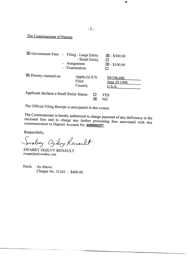 Document de brevet canadien 2276313. Cession 19990625. Image 2 de 6