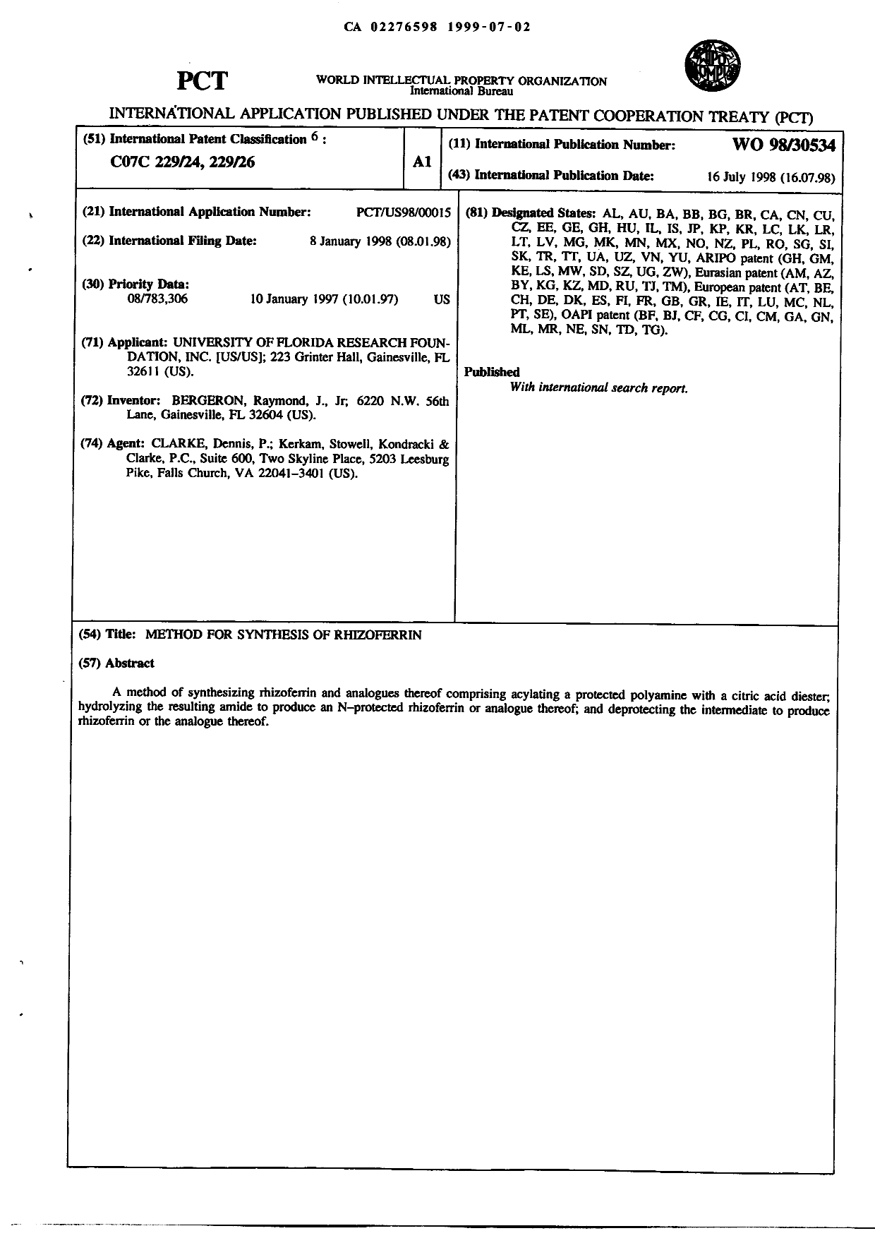 Document de brevet canadien 2276598. Abrégé 19990702. Image 1 de 1