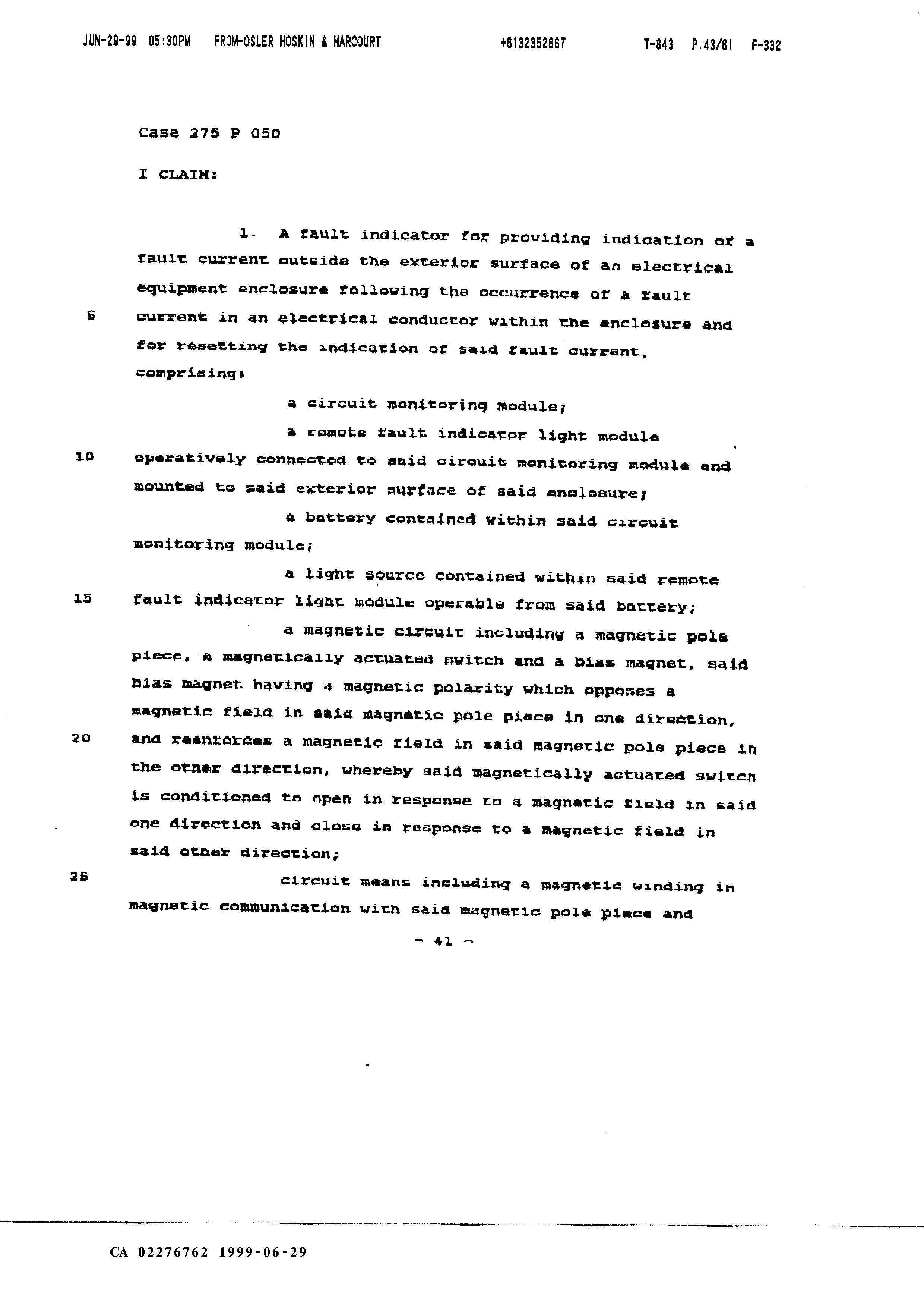 Canadian Patent Document 2276762. Claims 19990629. Image 1 of 10