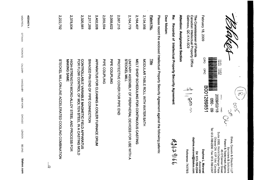 Document de brevet canadien 2277392. Cession 20090218. Image 1 de 16