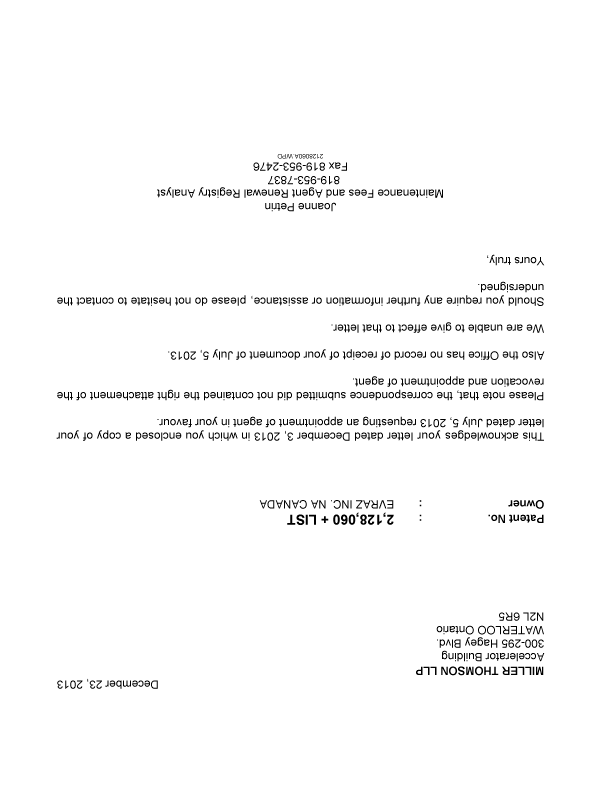 Canadian Patent Document 2277392. Correspondence 20131223. Image 1 of 1