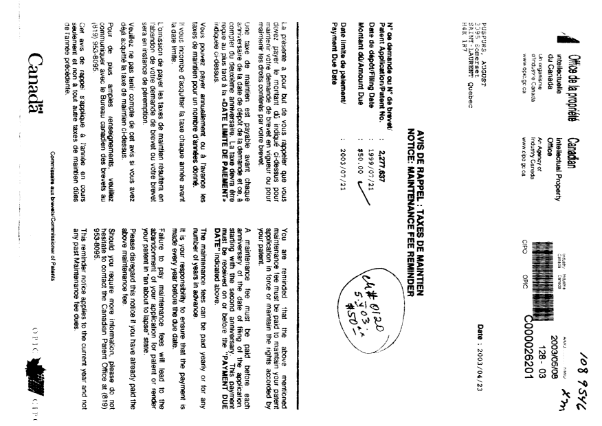 Document de brevet canadien 2277637. Taxes 20030508. Image 1 de 1