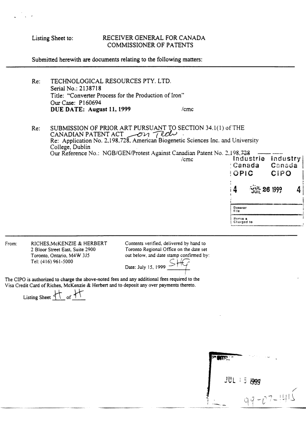 Document de brevet canadien 2278098. Poursuite-Amendment 19990726. Image 11 de 11