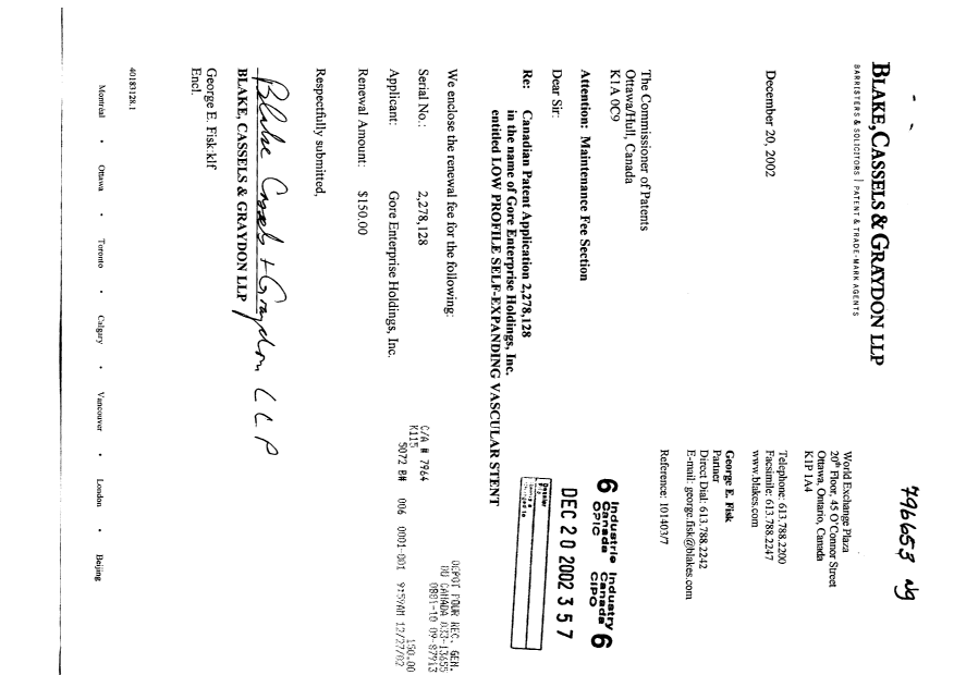 Document de brevet canadien 2278128. Taxes 20021220. Image 1 de 1