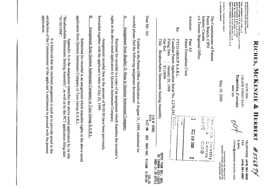 Canadian Patent Document 2278243. Assignment 20000519. Image 1 of 8