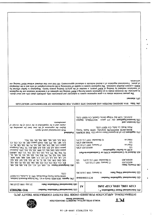 Canadian Patent Document 2278523. Abstract 19990716. Image 1 of 1