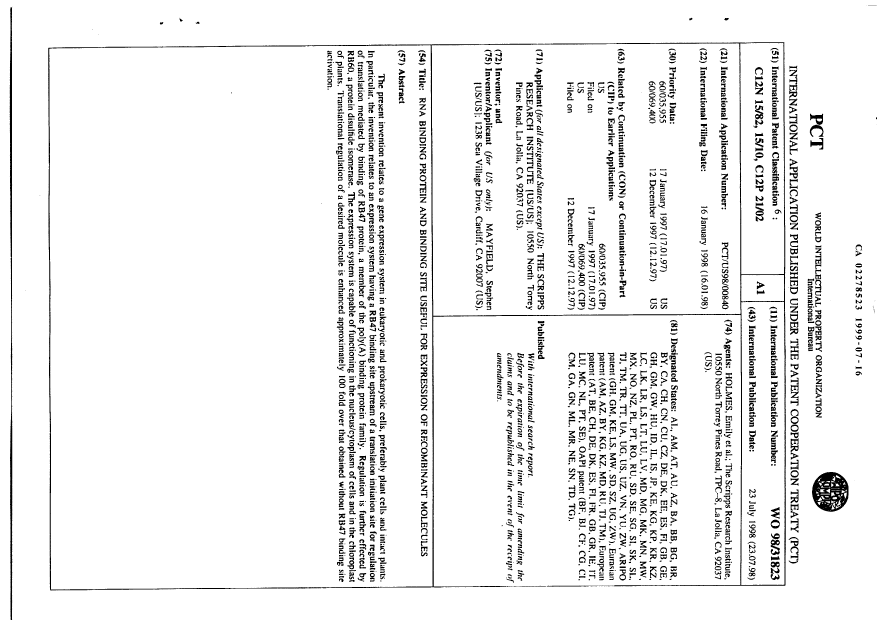 Document de brevet canadien 2278523. Abrégé 19990716. Image 1 de 1