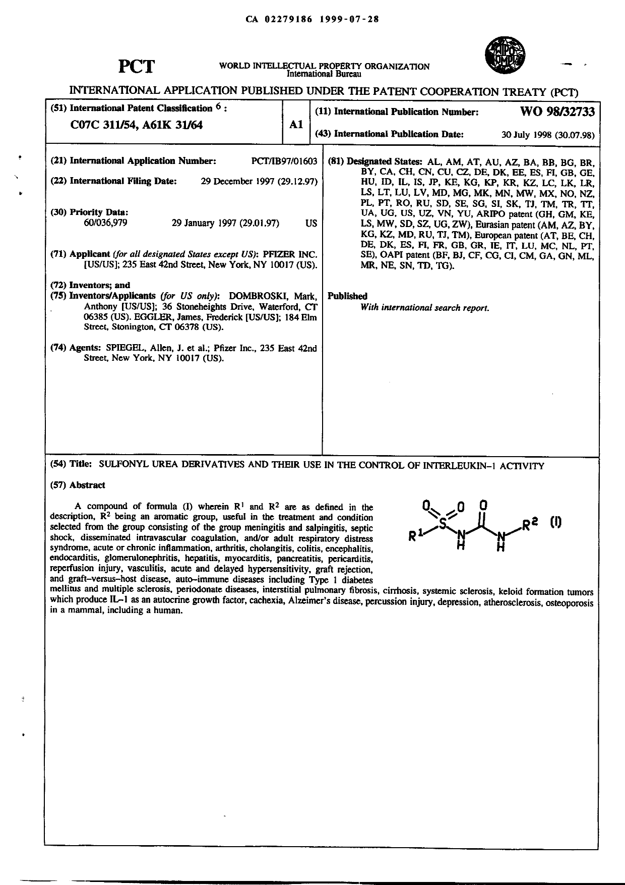 Document de brevet canadien 2279186. Abrégé 19990728. Image 1 de 1