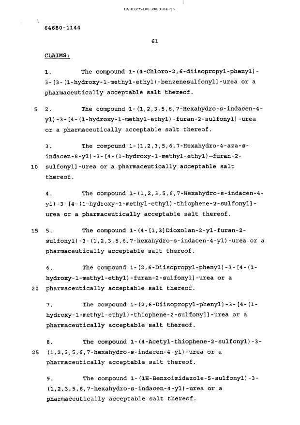 Document de brevet canadien 2279186. Revendications 20030415. Image 1 de 6
