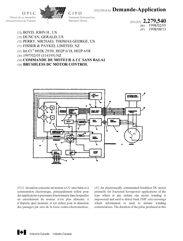 Document de brevet canadien 2279540. Page couverture 19991012. Image 1 de 2