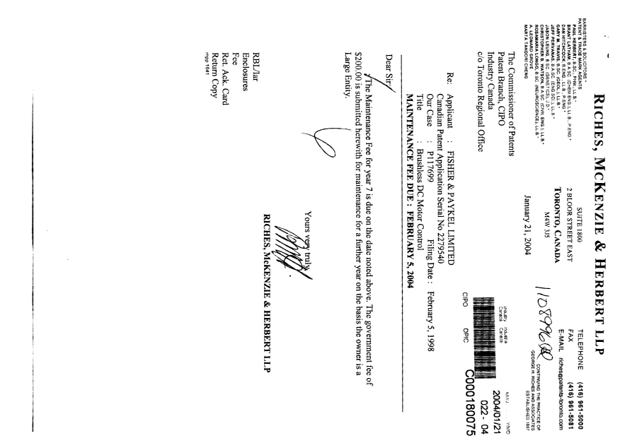 Document de brevet canadien 2279540. Taxes 20040121. Image 1 de 1