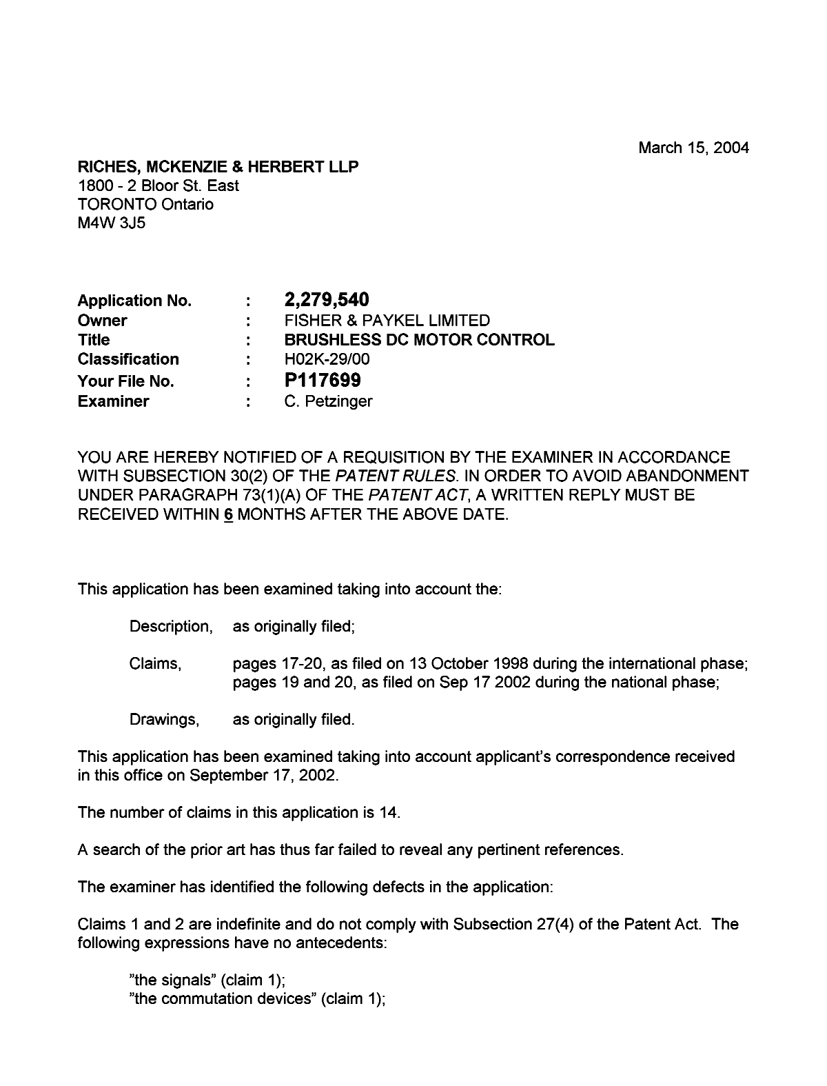 Document de brevet canadien 2279540. Poursuite-Amendment 20040315. Image 1 de 2
