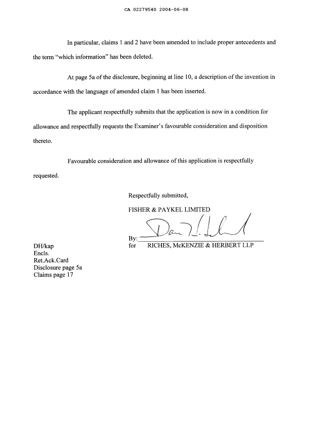Document de brevet canadien 2279540. Poursuite-Amendment 20040608. Image 2 de 4