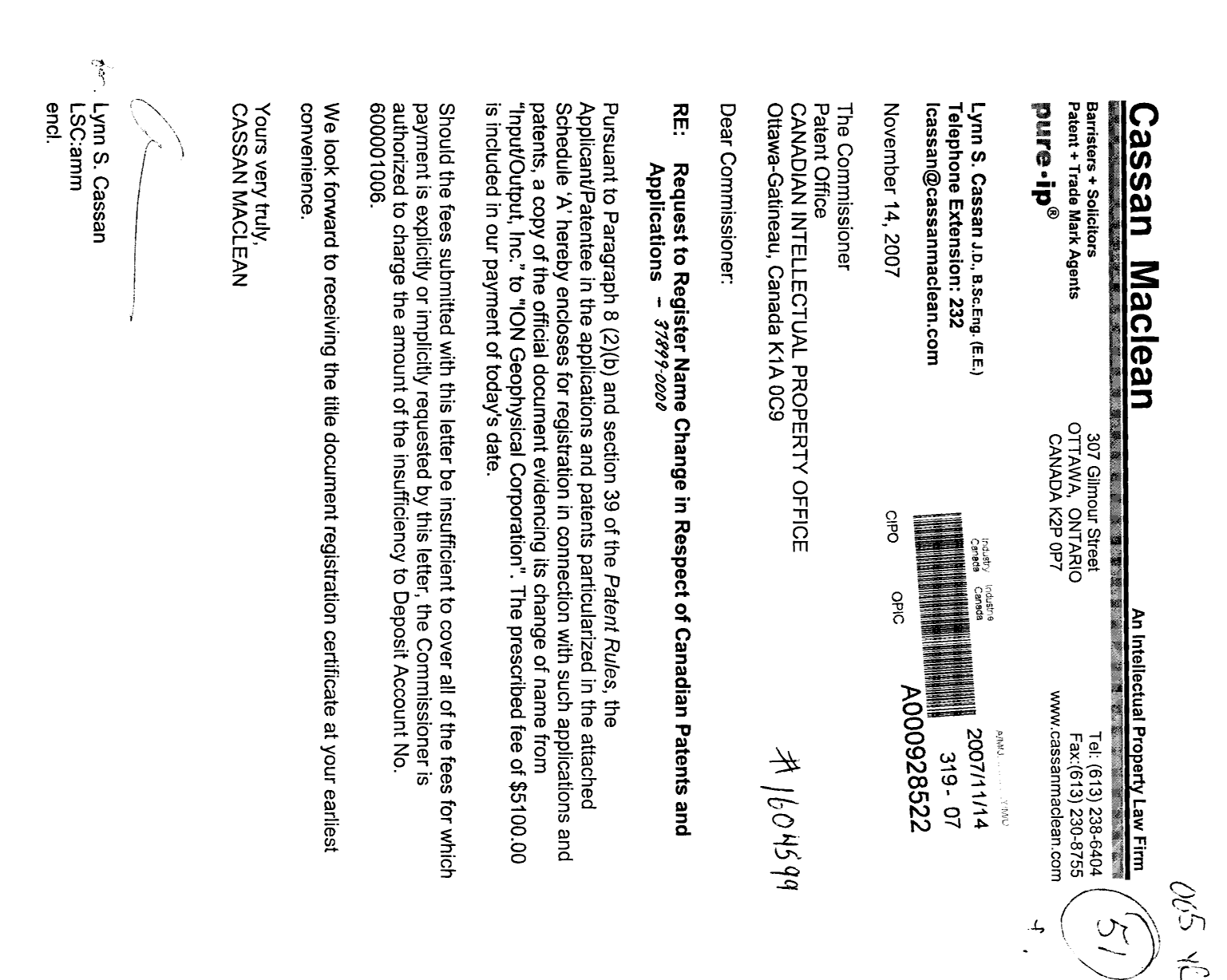 Canadian Patent Document 2279694. Assignment 20071114. Image 1 of 6