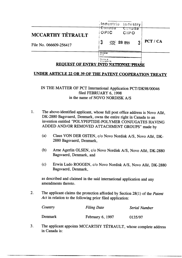 Canadian Patent Document 2279986. Assignment 19990728. Image 3 of 4