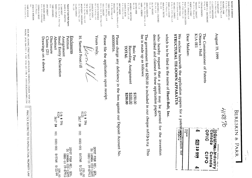 Document de brevet canadien 2280569. Cession 19990819. Image 1 de 10