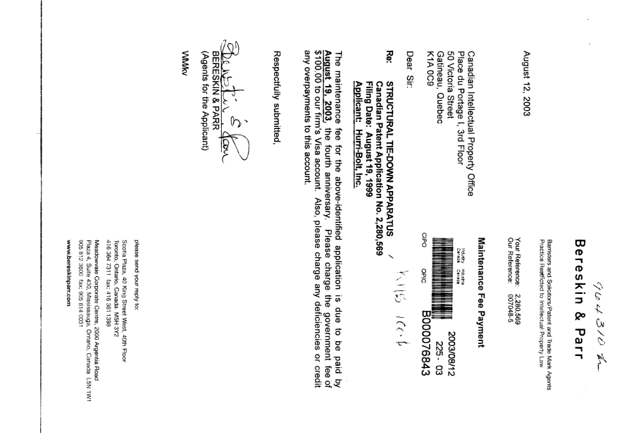 Document de brevet canadien 2280569. Taxes 20030812. Image 1 de 1