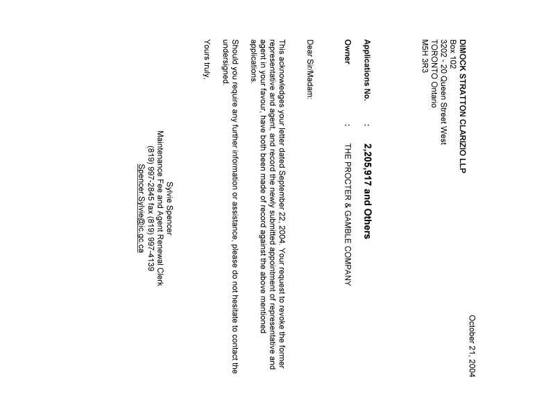 Document de brevet canadien 2280771. Correspondance 20041021. Image 1 de 1
