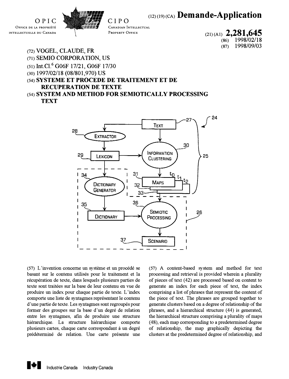 Document de brevet canadien 2281645. Page couverture 19991021. Image 1 de 2