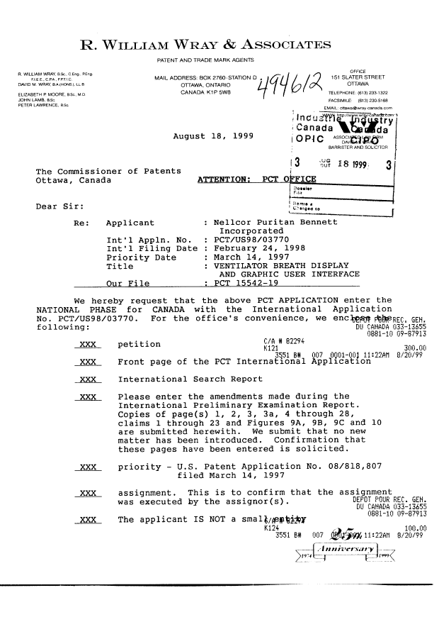 Document de brevet canadien 2281742. Cession 19990818. Image 1 de 17