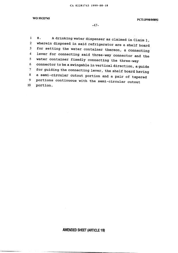 Document de brevet canadien 2281743. Revendications 19990818. Image 3 de 3