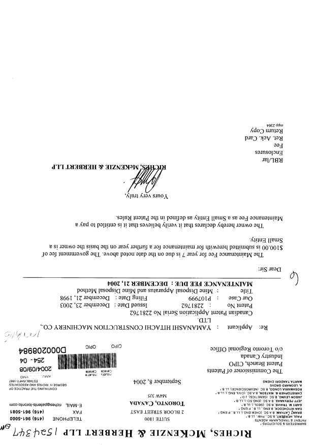 Canadian Patent Document 2281762. Fees 20040908. Image 1 of 1