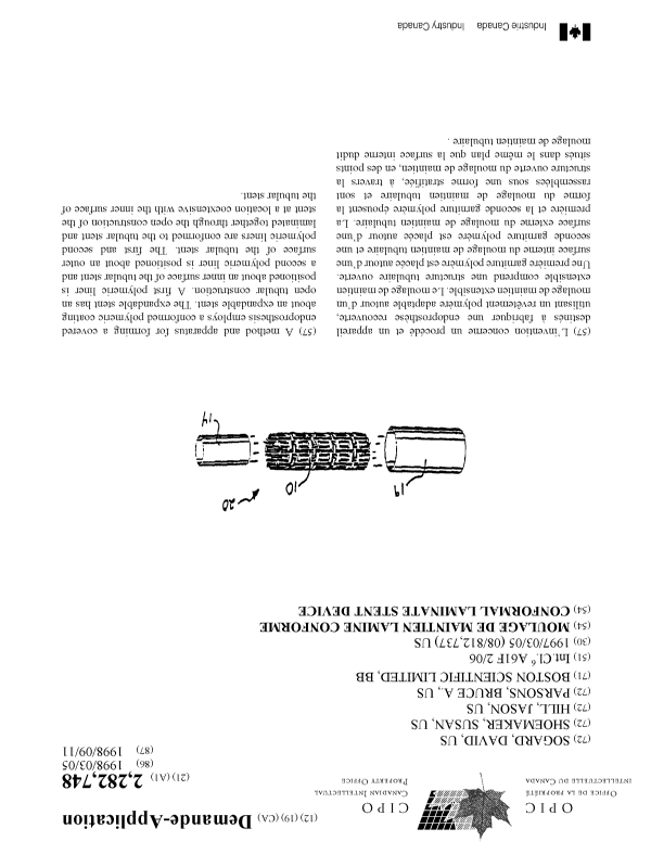 Canadian Patent Document 2282748. Cover Page 19991104. Image 1 of 1