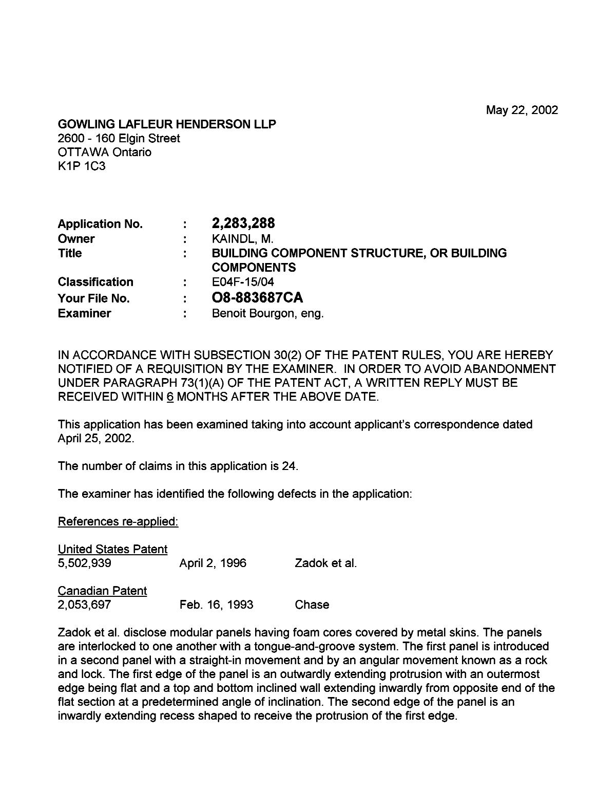 Document de brevet canadien 2283288. Poursuite-Amendment 20020522. Image 1 de 2