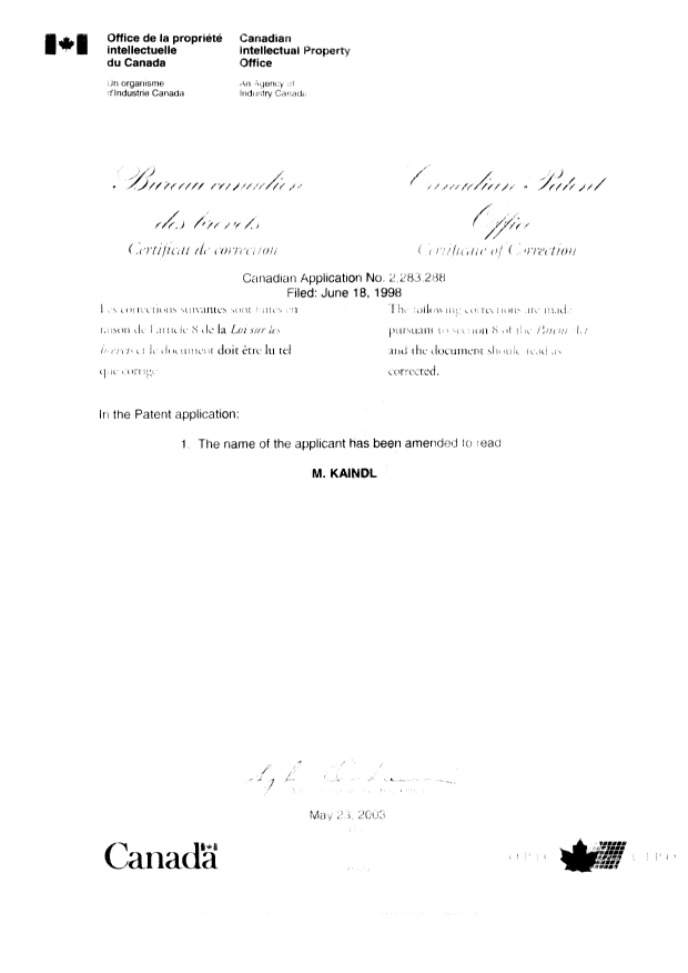 Document de brevet canadien 2283288. Poursuite-Amendment 20030523. Image 2 de 2