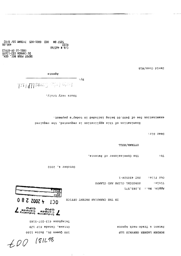 Document de brevet canadien 2283571. Poursuite-Amendment 20011204. Image 1 de 1