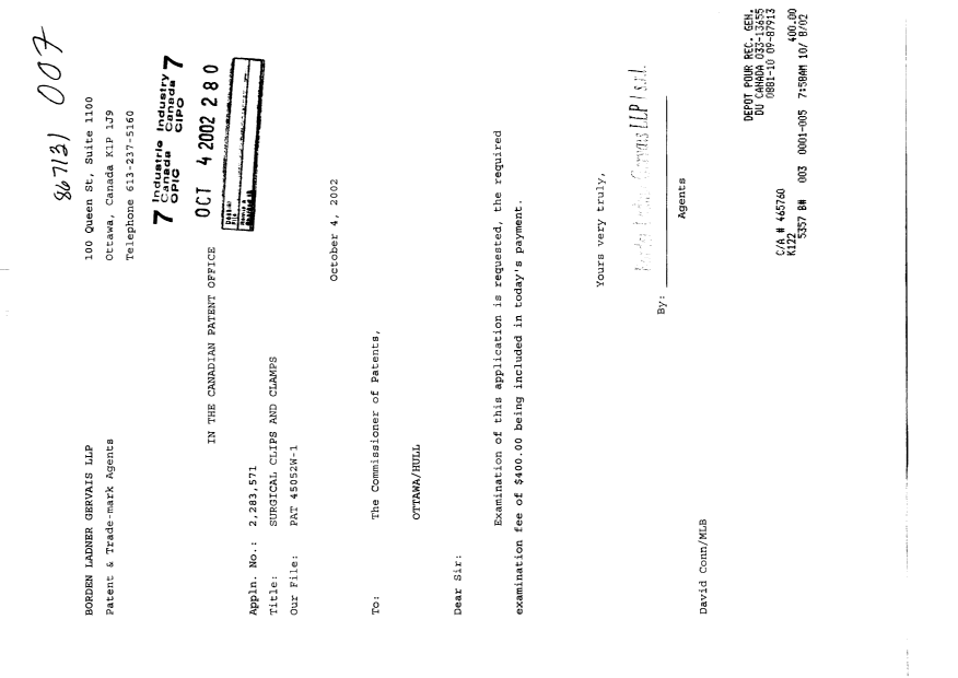 Canadian Patent Document 2283571. Prosecution-Amendment 20011204. Image 1 of 1