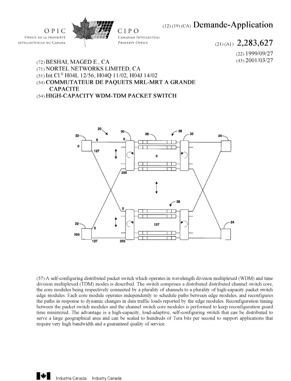 Canadian Patent Document 2283627. Cover Page 20010313. Image 1 of 1