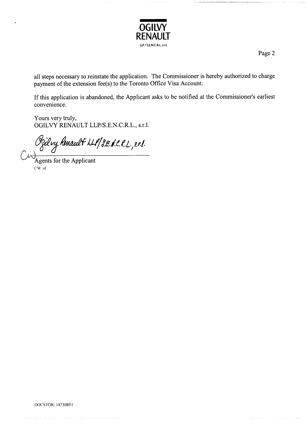 Document de brevet canadien 2283627. Correspondance 20080520. Image 2 de 2