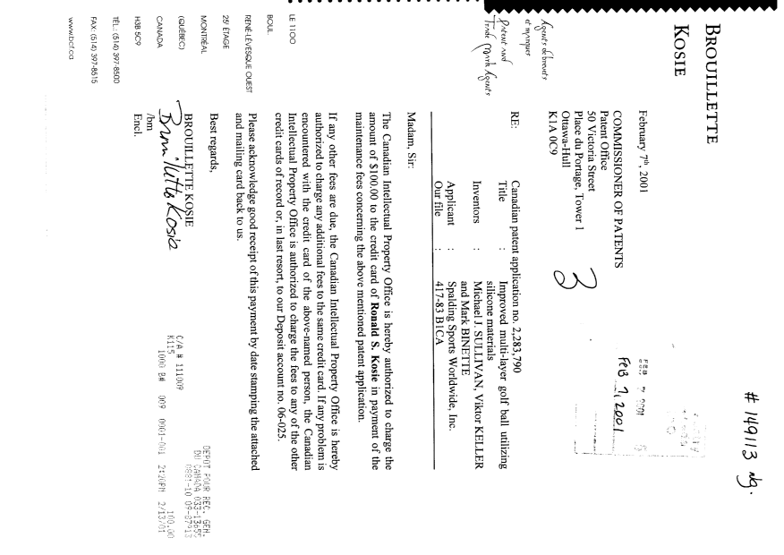 Document de brevet canadien 2283790. Taxes 20010207. Image 1 de 1
