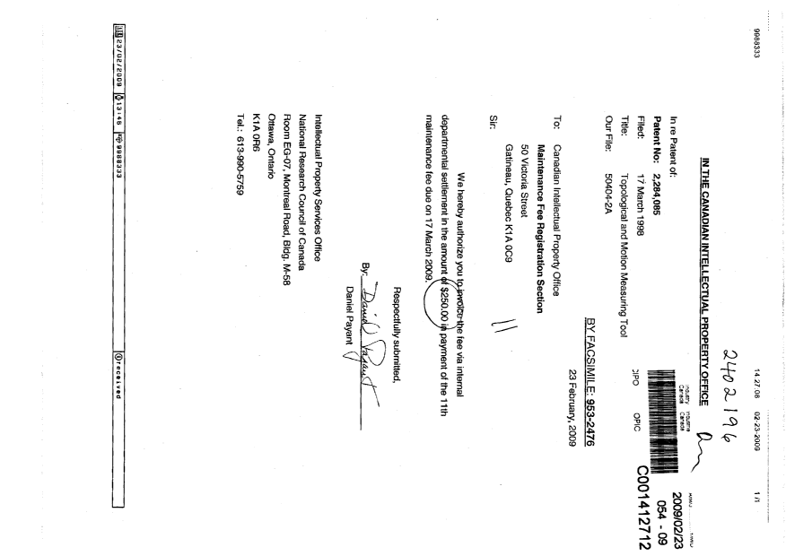 Document de brevet canadien 2284085. Taxes 20081223. Image 1 de 1