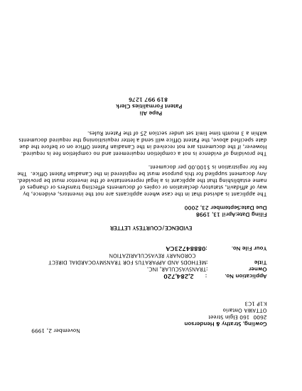 Canadian Patent Document 2284720. Correspondence 19991028. Image 1 of 1