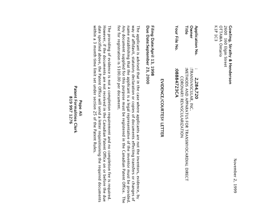 Document de brevet canadien 2284720. Correspondance 19991028. Image 1 de 1