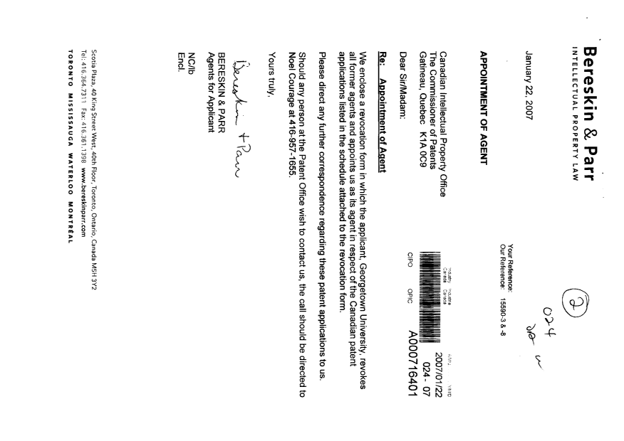 Canadian Patent Document 2284732. Correspondence 20061222. Image 1 of 3