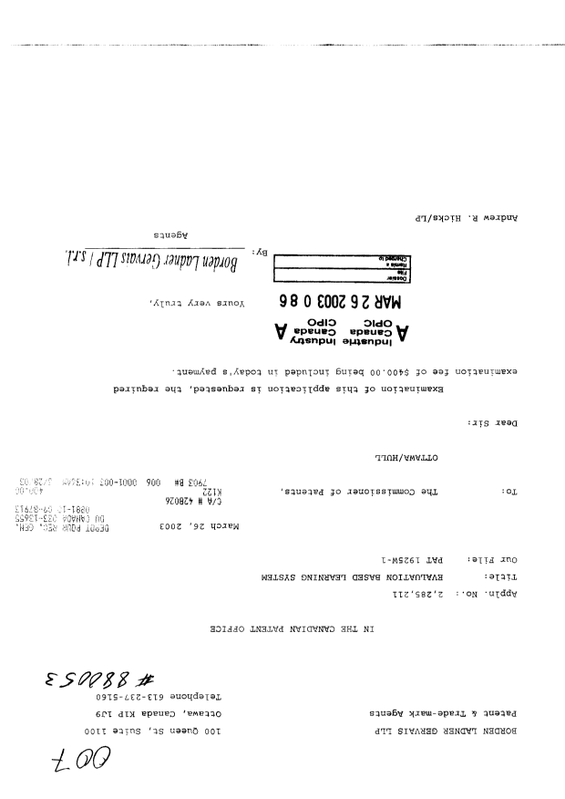 Document de brevet canadien 2285211. Poursuite-Amendment 20030326. Image 1 de 1