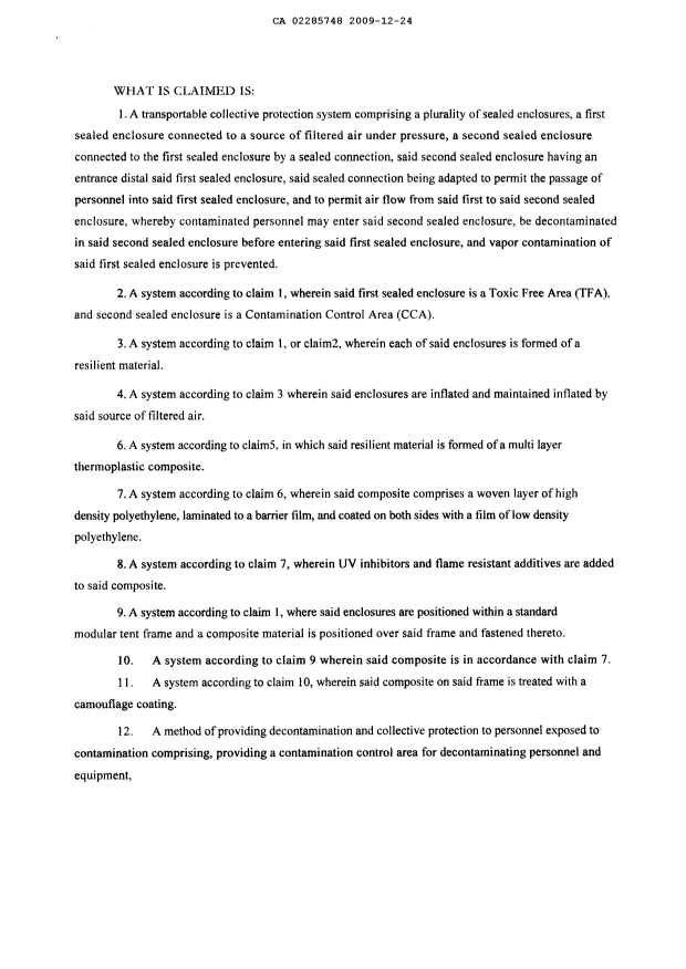 Document de brevet canadien 2285748. Revendications 20081224. Image 1 de 2