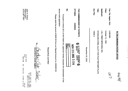 Canadian Patent Document 2285869. Prosecution-Amendment 20021120. Image 1 of 1