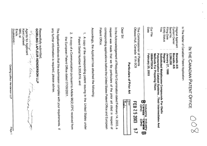 Canadian Patent Document 2286050. Prosecution-Amendment 20030225. Image 1 of 1