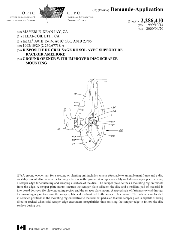 Document de brevet canadien 2286410. Page couverture 20000410. Image 1 de 1